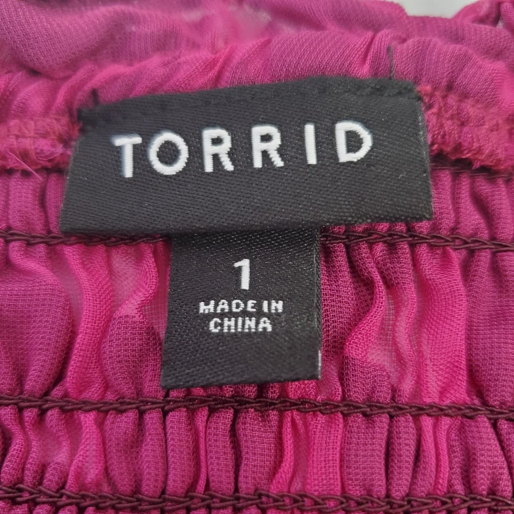 Torrid Velvet Smocked Blouson Sleeve Crop Top